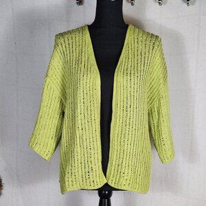 Chico's Lime Open Cotton Poly Open Weave 3/4 Sleeve Sweater Chico Sz 3 US XL 16
